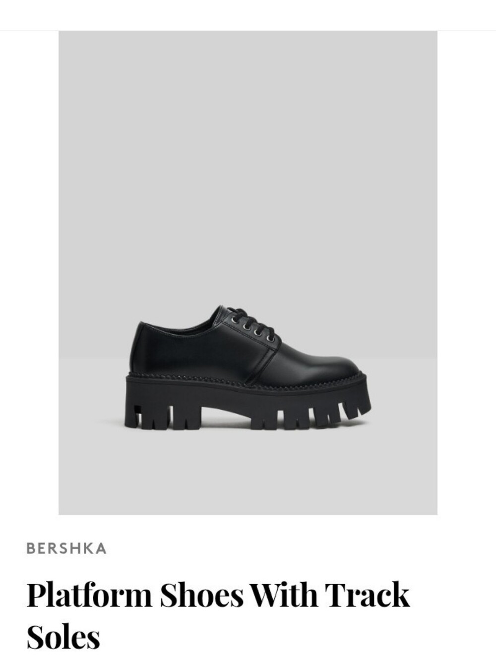Bershka Platform Lace Up Shoes With Treads Black Leather Or Faux Womens 8 EU 39